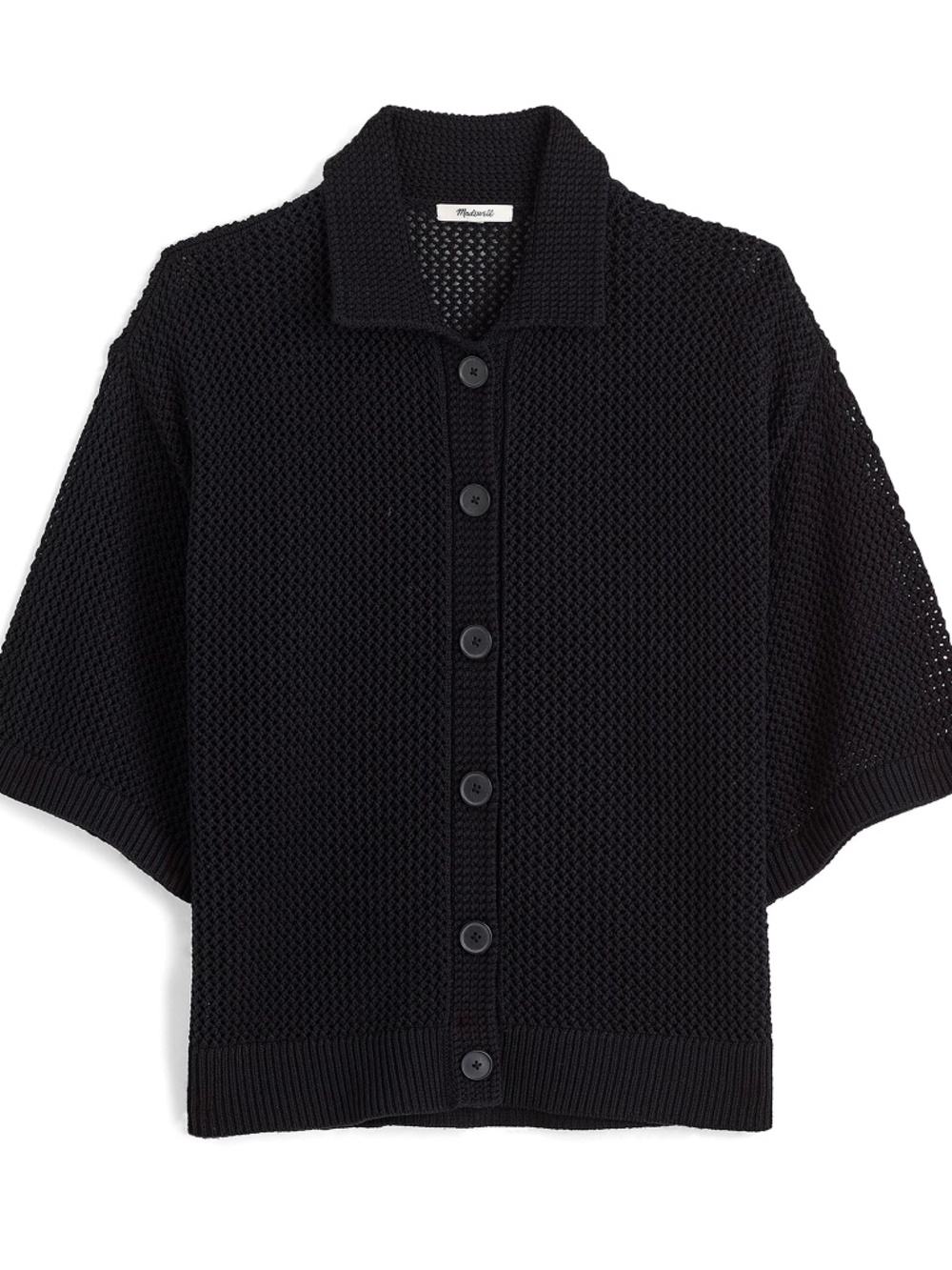 Madewell 100% cotton loose black knit short sleeve button up cardigan S/M